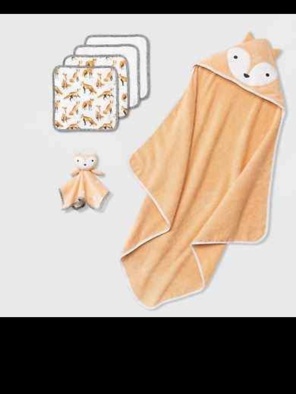 Plush Fox Hooded Towel Set - Peach
